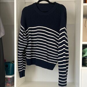 Aritzia Navy and White Striped Crew Neck Sweater